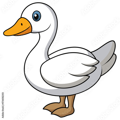 Cartoon illustration of a white goose standing sideways