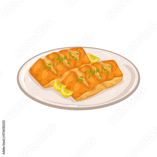 Illustration of Salmon Fillets with Lemon Wedges