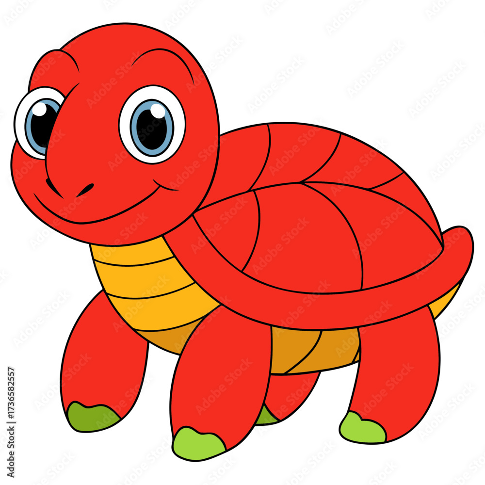 Fototapeta premium Cheerful cartoon red turtle walking with a smile on its face