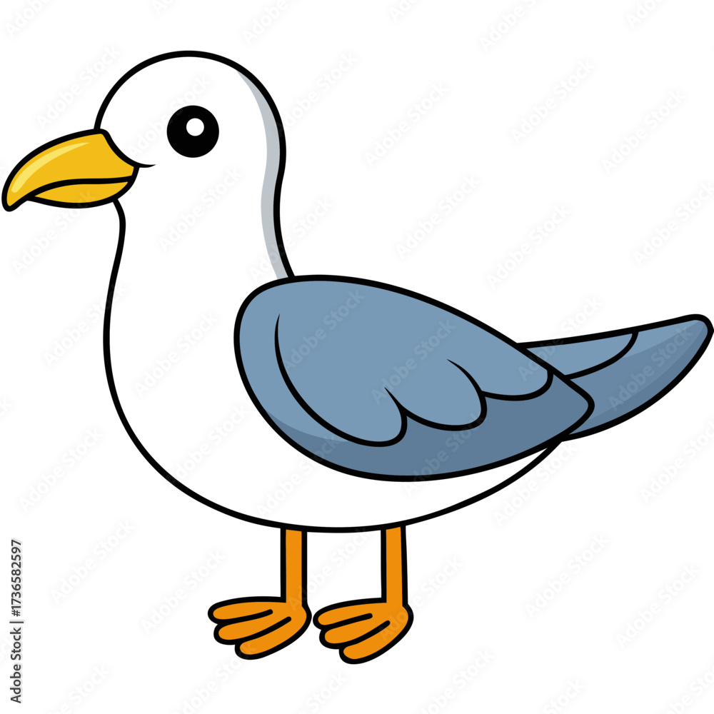 Obraz premium Cartoon seagull with black outline against a white background