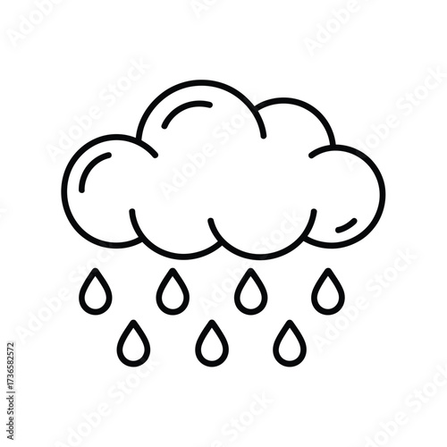 Simple outline icon of a cloud raining drops