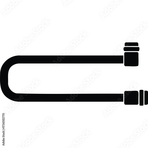 U-shaped pipe fitting in black and white plumbing connector illustration system water drainage hardware connection tube industrial