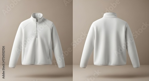 White fleece quarter zip pullover jacket with side pockets