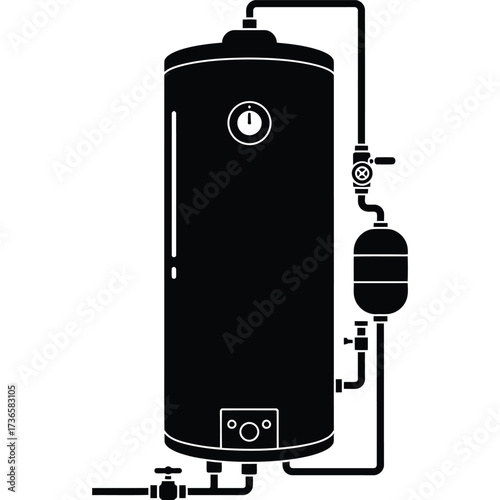 Water Heater Silhouette boiler heating plumbing tank pressure pipe valve temperature gauge icon illustration domestic industrial