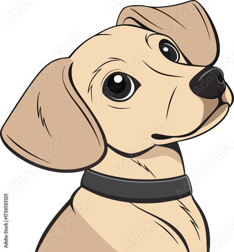 Vector art of cute cartoon dog wearing a collar