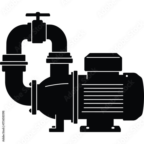 Water pump and valve silhouette plumbing pipe industrial equipment machine engineering mechanical system fluid liquid technology black