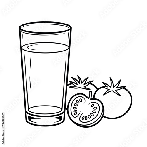 Glass of tomato juice with fresh tomatoes illustration