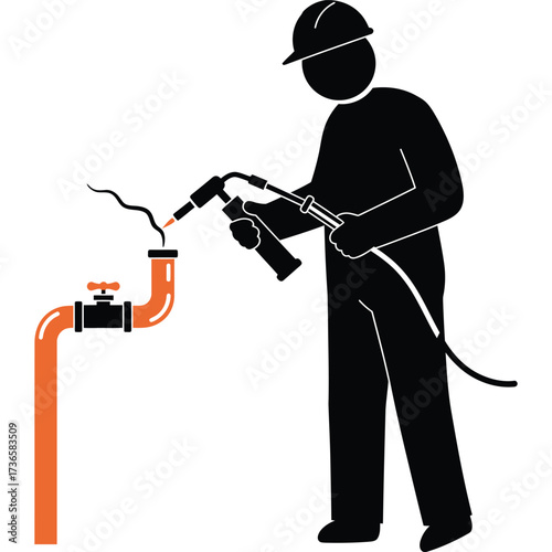 Welder at work icon welding pipe worker construction repair plumbing plumber torch hard hat safety job industry industrial engineer