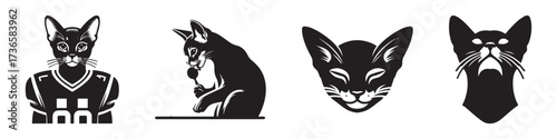 Modern Minimalist Abyssinian Cat With Rugby Jersey Icon, Flat Silhouette of a Pets Animal Vector for Sports Illustration Design