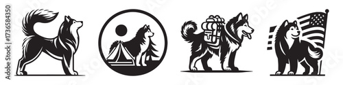 Modern Minimalist Alaskan Malamute Standing Icon, Flat Silhouette of a Domestic Pet Animal Vector for Wildlife Illustration Design