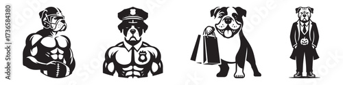 Modern Minimalist American Bulldog Muscular Icon, Flat Silhouette of a Strong Pet Animal Vector for Fitness Illustration Design
