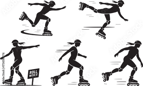 Rollerblading silhouttee vector on white background