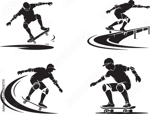 Skateboarding silhouttee vector on white background
