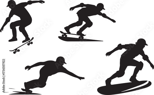 Skateboarding silhouttee vector on white background