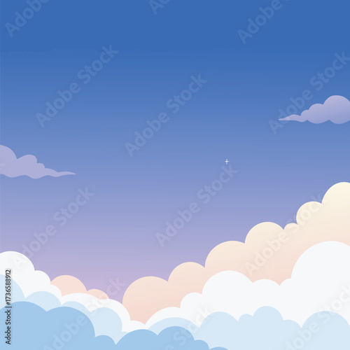 Soft Clouds and a Star in a Gradient Sky at Dawn sunrise