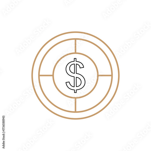 Stylized dollar sign symbol centered within concentric circles and crosshairs representing a target or focus on financial goals