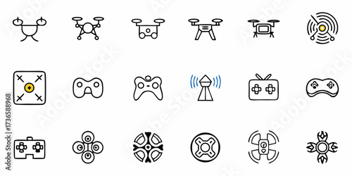 Explore the Skies with Drone Technology Icons, Plan Your Aerial Adventure, Remote Control Flying, Capture Breathtaking Views, Modern Gadgets, and High Tech Fun