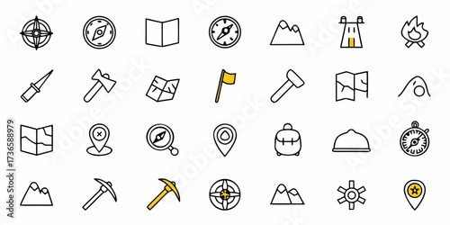 Plan Your Next Outdoor Adventure With These Essential Hiking and Camping Icons for Navigation, Shelter and Exploration