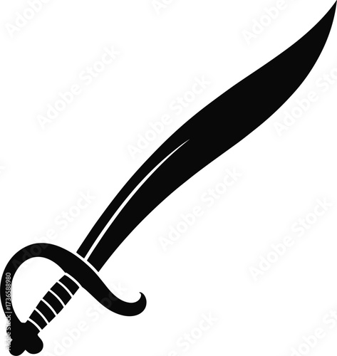 Black silhouette of a curved saber sword on a white background blade weapon