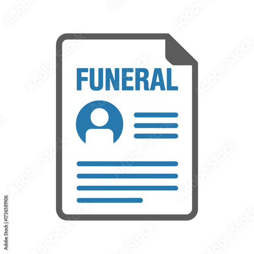 Funeral document with a profile picture and text lines on a white background page