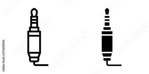 Audio Jack icon set. A minimalist illustration of an audio jack, available in outline and filled styles, perfect for various design projects related to audio and technology.