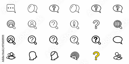 Find Answers with These Creative Search and Question Icons, Perfect for Website Design, App Development, and Customer Service Solutions, Originally a Scalable Vector Graphic