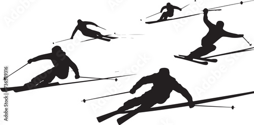 Skiing downhill silhouttee vector on white background