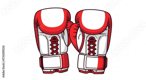 Pair of red and white boxing gloves, symbolizing combat, strength, and determination in the world of sports