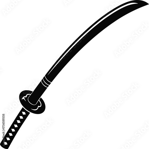 Black silhouette of a Japanese katana sword on a white background samurai weapon