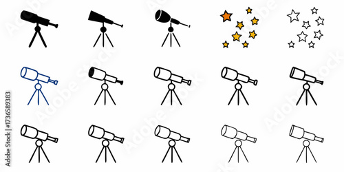 Explore the Cosmos with these Hand Drawn Telescopes and Sparkling Stars, Great for Astronomy Education and Inspiring Scientific Discovery, originally a scalable graphic