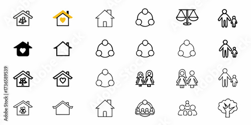 Inspiring homes and connections icons, a modern collection for real estate, family, and community projects, conveying belonging and unity, perfect for social initiatives