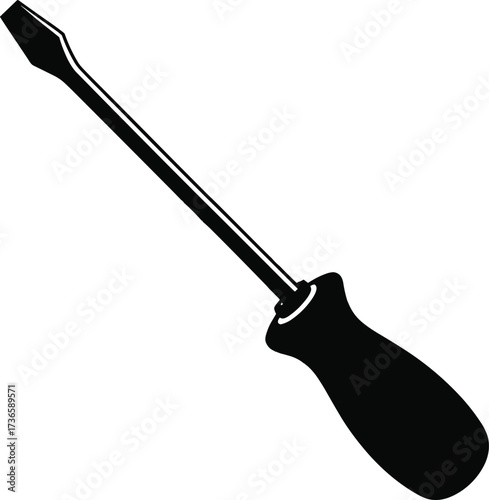 Black Silhouette of a Screwdriver on a White Background tool hand tool