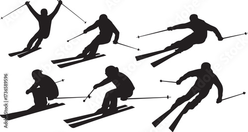 Skiing downhill silhouttee vector on white background