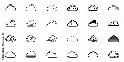 Diverse cloud collection representing weather patterns and atmospheric conditions, perfect for weather apps and forecasts, originally designed as scalable vector graphics