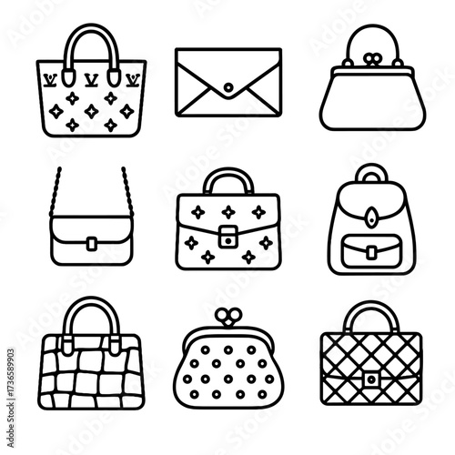 Fashion exotic icon satchel icons vector backpack leather clutch luxury shoulder bag