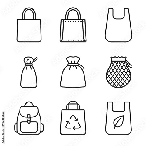 Produce vector material foldable backpack tote recycled eco icons icon bag hemp
