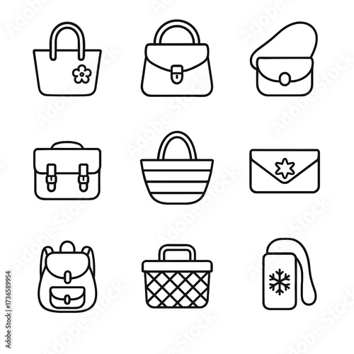 Spring seasonal beach icons vector bag tote satchel leather pouch icon clutch