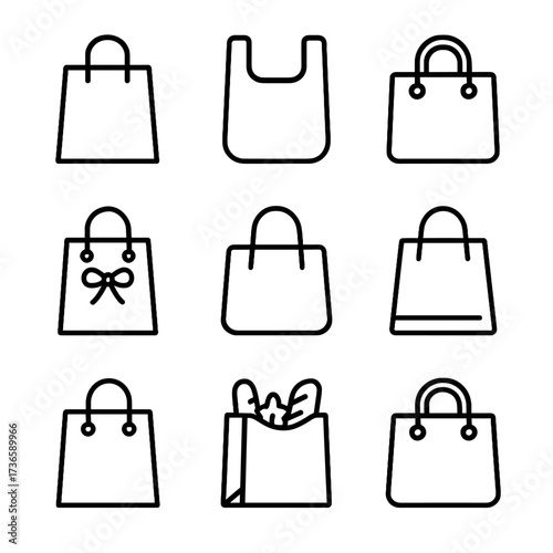 Icons carry boutique shopping bag tote grocery craft bags icon gift paper