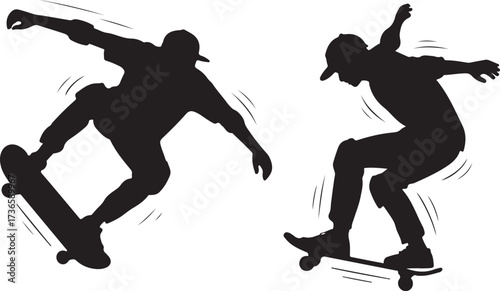 Skateboarding silhouttee vector on white background