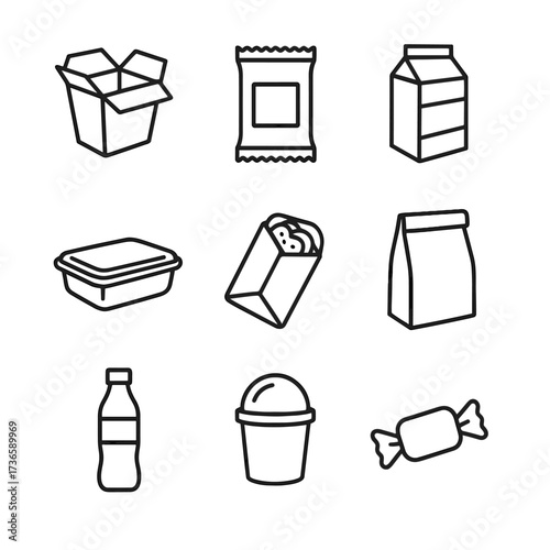 Box wrap food beverage wrapper icons plastic snack icon cup packaging bottle