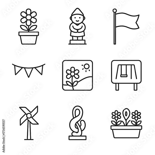 Vector statue sculpture icon pot playground garden decoration icons flower windmill mural