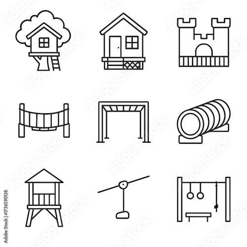 Icons outdoor tunnel monkey bridge play vector zip course icon playhouse rope