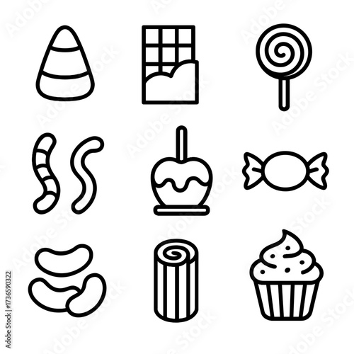 Chocolate beans jelly bar gummy apple candy halloween caramel icon vector icons