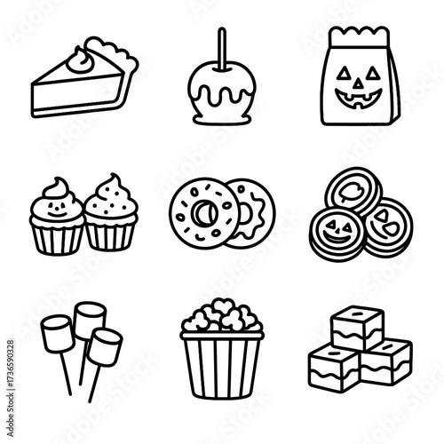 Bag vector cupcakes pumpkin icon caramel candy chocolate treats halloween fudge icons