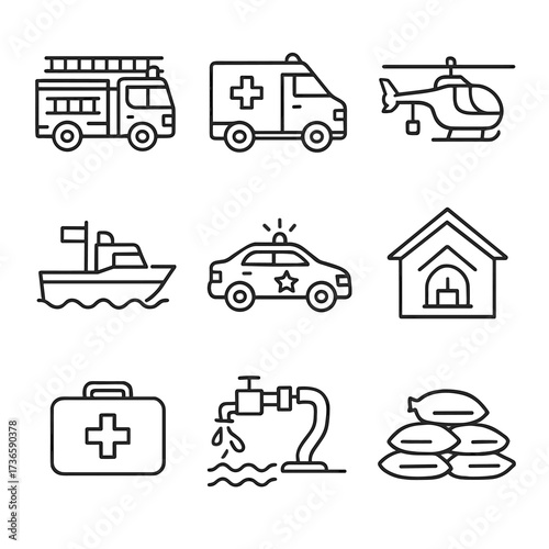 Truck water helicopter shelter vector emer ambulance lifeboat police icon rescue