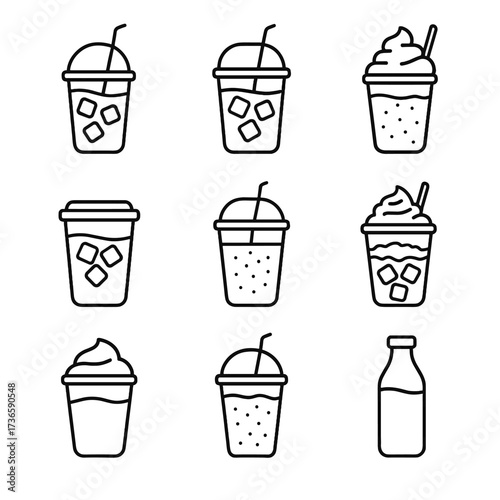 Vector brew coffee mocha set icons nitro smoothie americano iced frappuccino icon