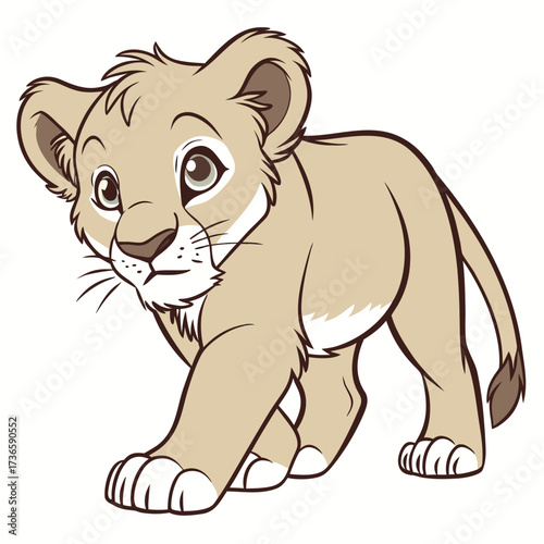 Vector art of cute cartoon lion cub walking