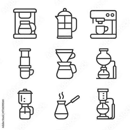 French drip icon coffee press siphon aeropress brew vector icons espresso brewing