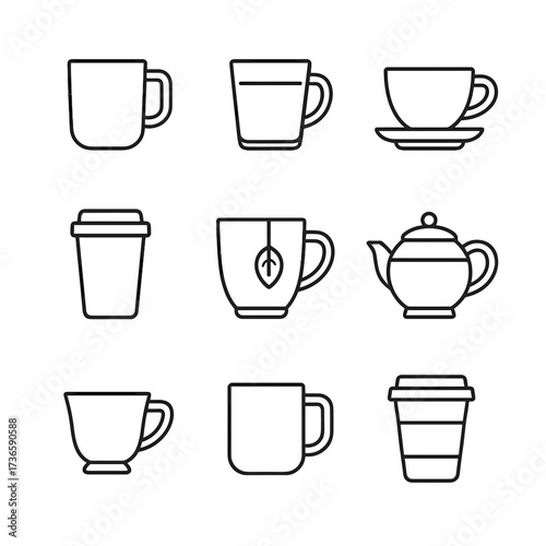 Pot mug infuser ceramic teacup vector porcelain tea icon cup glass