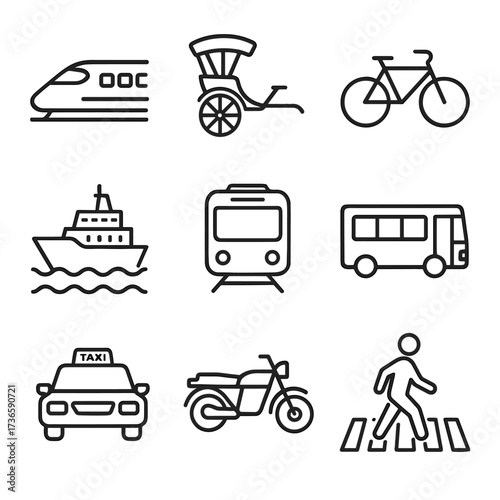 Subway pedestrian icons motorbike bicycle taxi icon bullet transport bus vector crossing